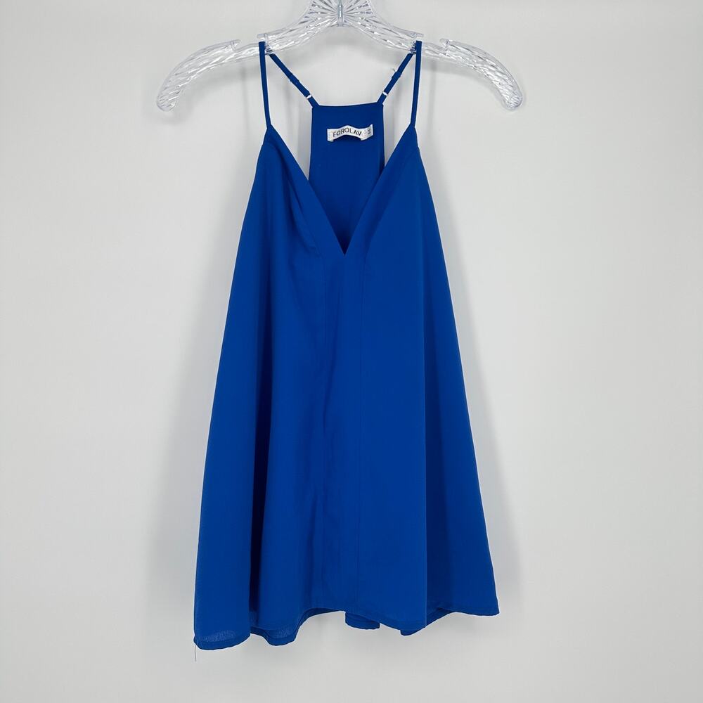 Forolav Women's Cami Top Size Medium Blue Spaghetti Adjustable Strap V-Neck